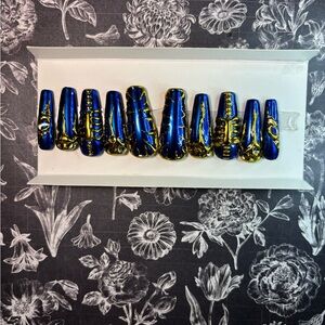 Blue and Gold Press-On Nails